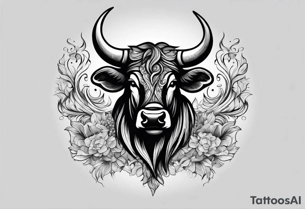 Large bull with horns busting through crowd of people tattoo idea