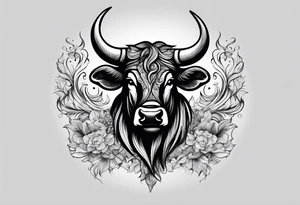 Large bull with horns busting through crowd of people tattoo idea