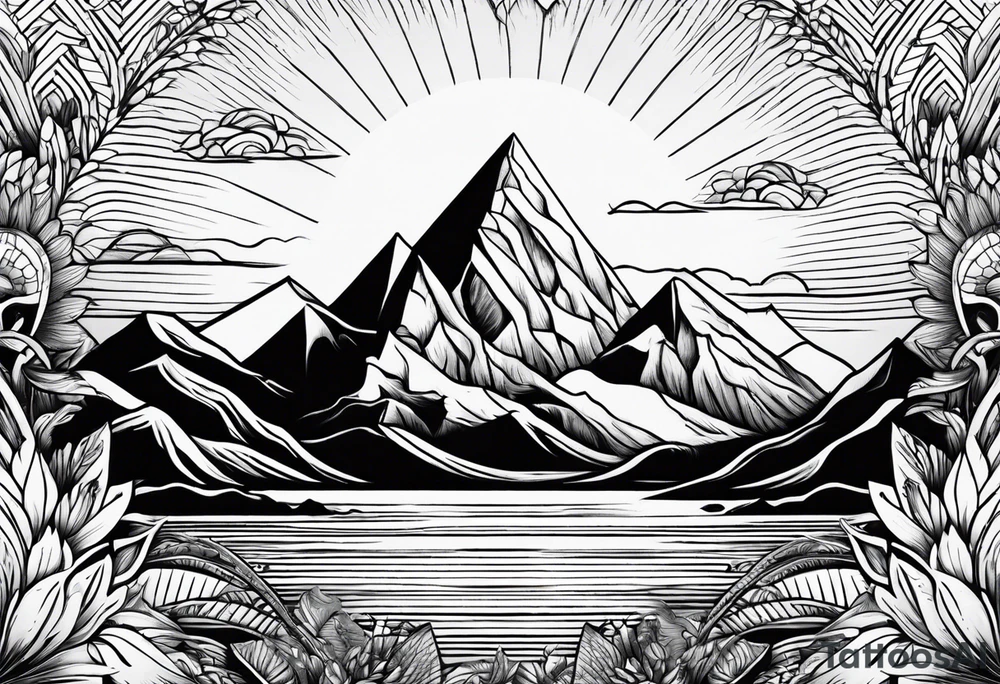 Sun, sea, mountain tattoo idea