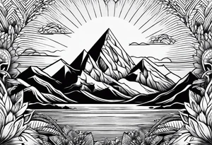Sun, sea, mountain tattoo idea