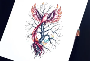 Tree of life with phoenix and northern lights tattoo idea