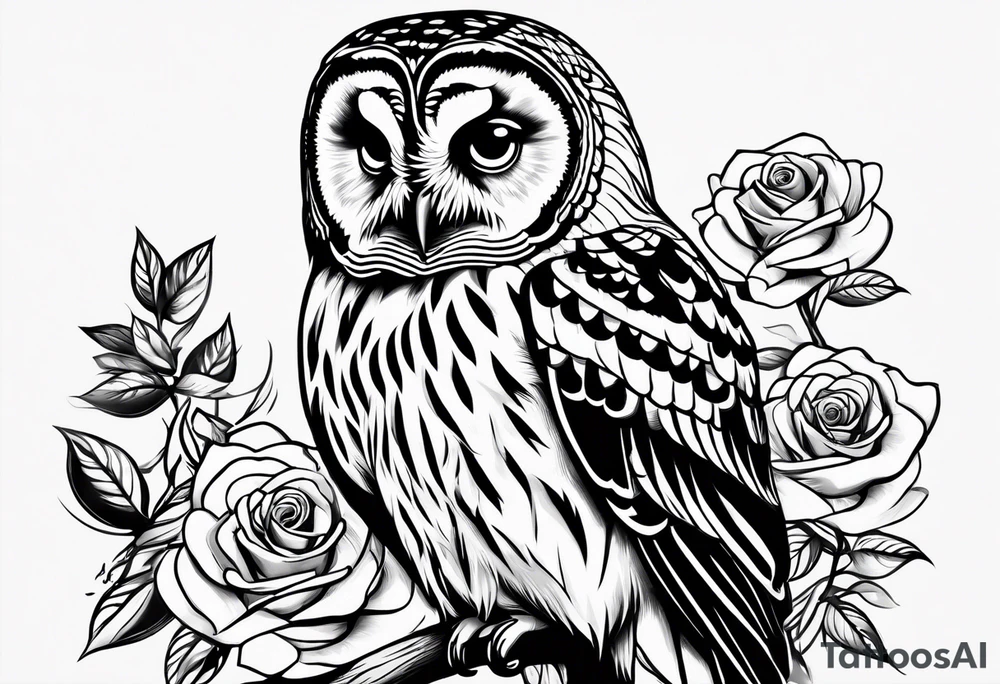Barred owl with a rose tattoo idea