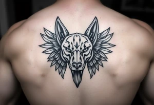 muscle Egyptian Anubis god face in Egypt style dog face tattoo idea