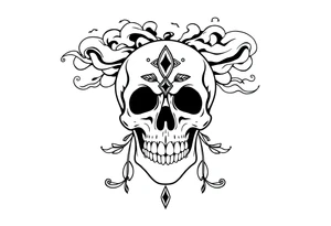 Skull with  jewels underneath 
 stormy skies tattoo idea