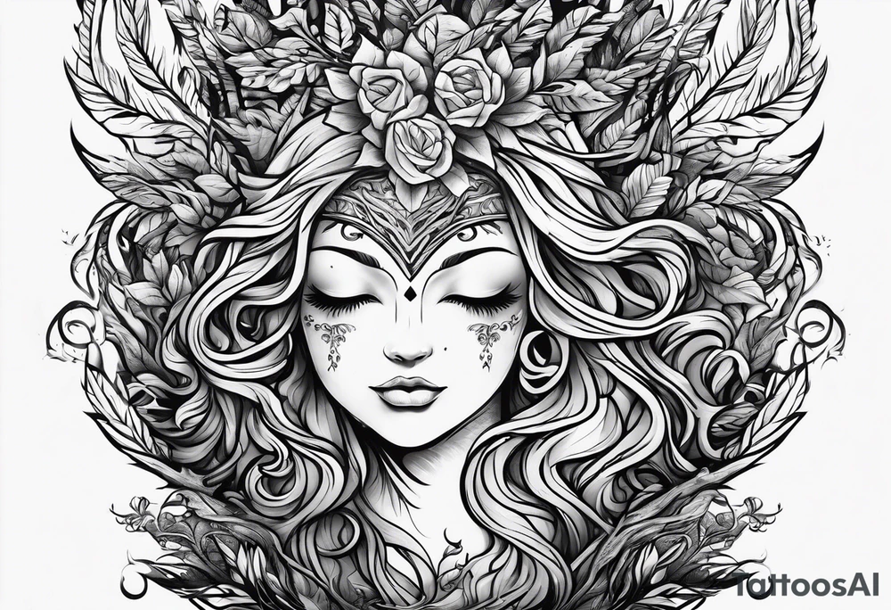 virgo sign made out of tree roots tattoo idea