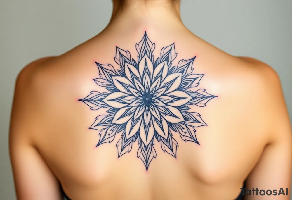 Long back mandala with a dahlia tattoo idea