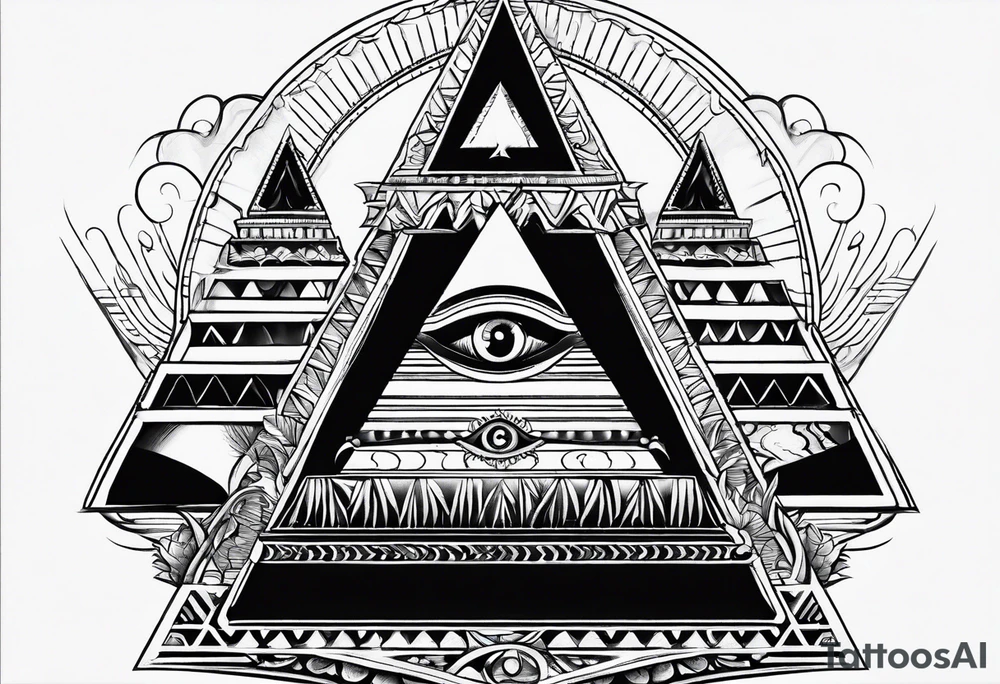 Pyramid with eye and flames tattoo idea