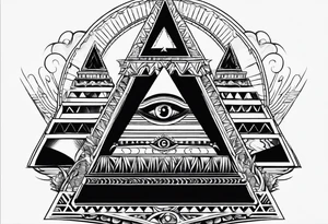 Pyramid with eye and flames tattoo idea
