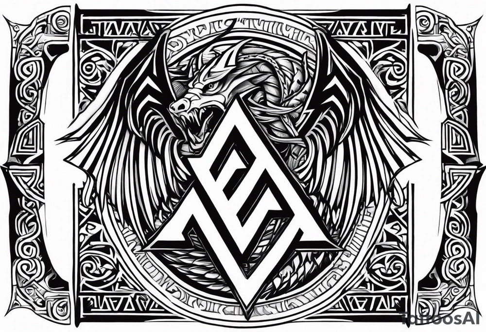 Valhalla sword shield dragon axe Valknut tribal tattoo idea Valhalla sword shield dragon axe Valknut tribal tattoo idea
