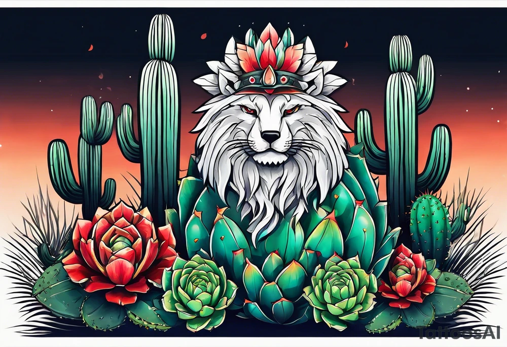 Lobo com cactos do nordeste tattoo idea