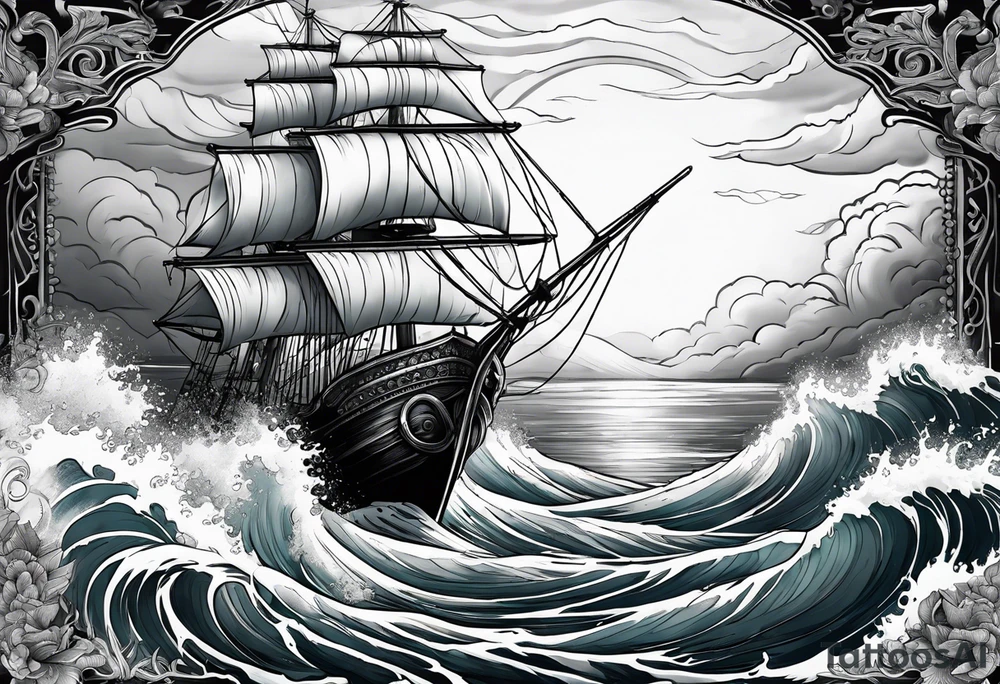 goddess, stormy sea, full length tattoo idea