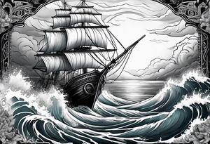 goddess, stormy sea, full length tattoo idea