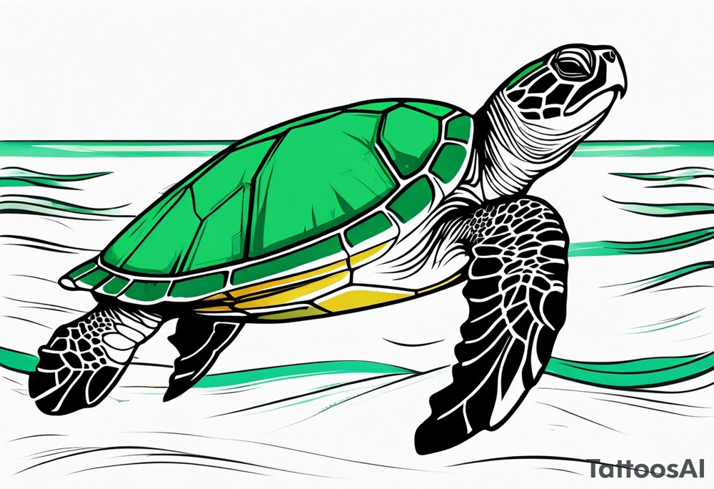 green sea turtle on beach tattoo idea