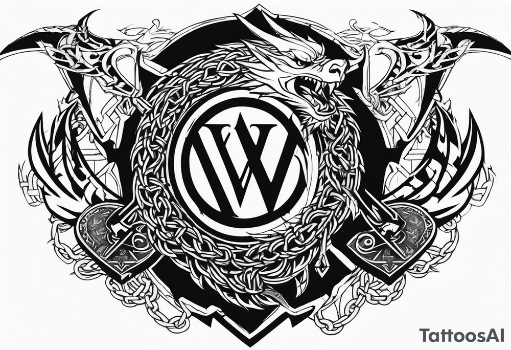 Valhalla sword shield dragon axe Valknut barbed wire chains tribal tattoo idea Valhalla sword shield dragon axe Valknut barbed wire chains tribal tattoo idea