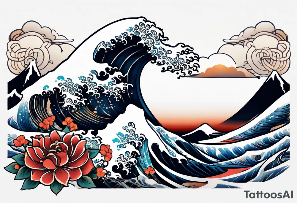 celtic pattern in the negative space japanese wave.  . clouds tattoo idea