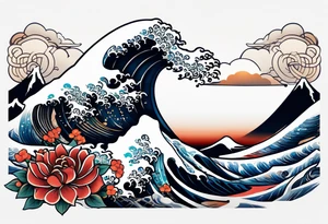 celtic pattern in the negative space japanese wave.  . clouds tattoo idea