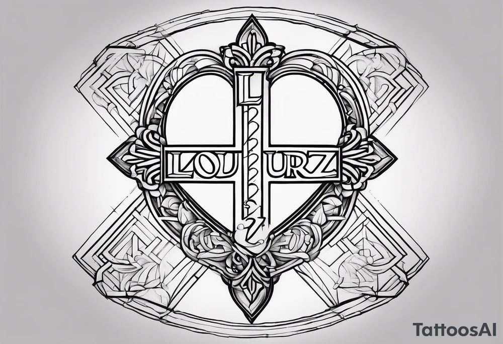 A simple tattoo that says “love yourz” with a cross incorporated tattoo idea