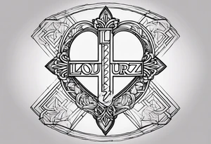 A simple tattoo that says “love yourz” with a cross incorporated tattoo idea