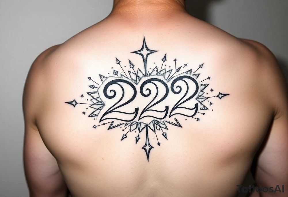 Bold 222 surrounded with love and stardust and vibration tattoo idea