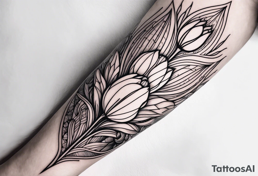 Forearm Futuristic design for Virgo zodiac sign and tulips tattoo idea