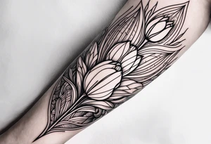 Forearm Futuristic design for Virgo zodiac sign and tulips tattoo idea