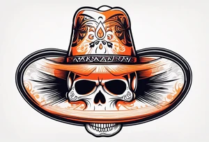 Mexican skull with sombrero with smoke coming out of the bottom orange and red tattoo idea