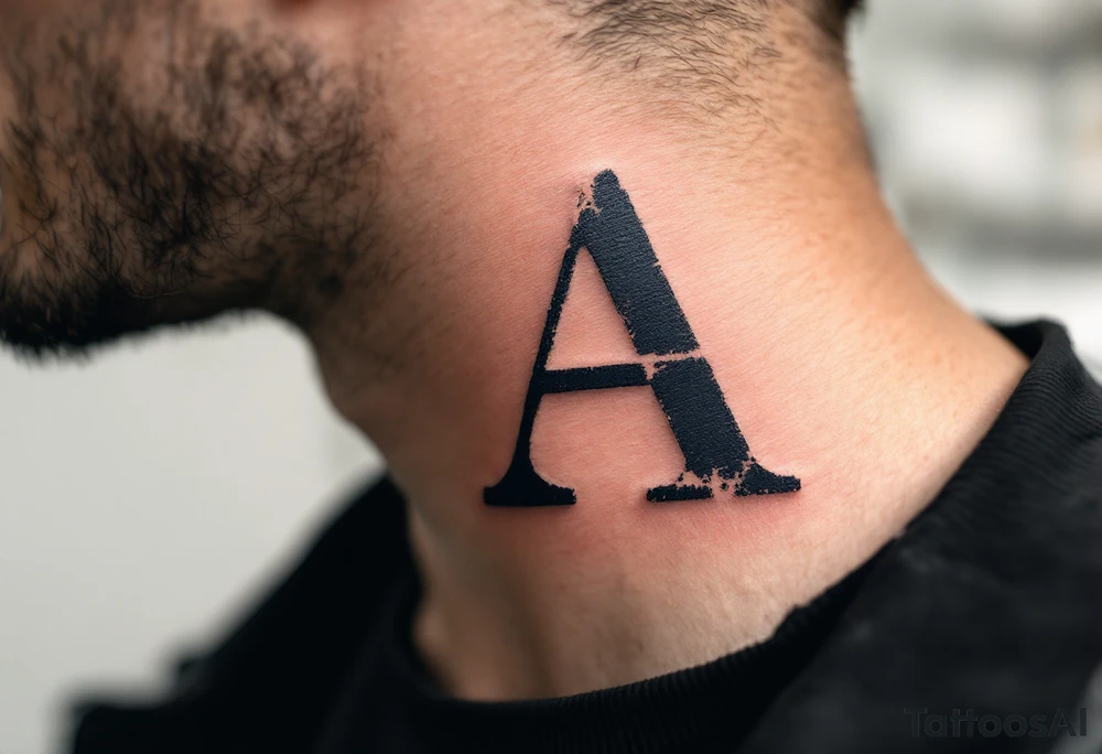 A classic typewriter-style "A" in charcoal black with distressed texture. tattoo idea