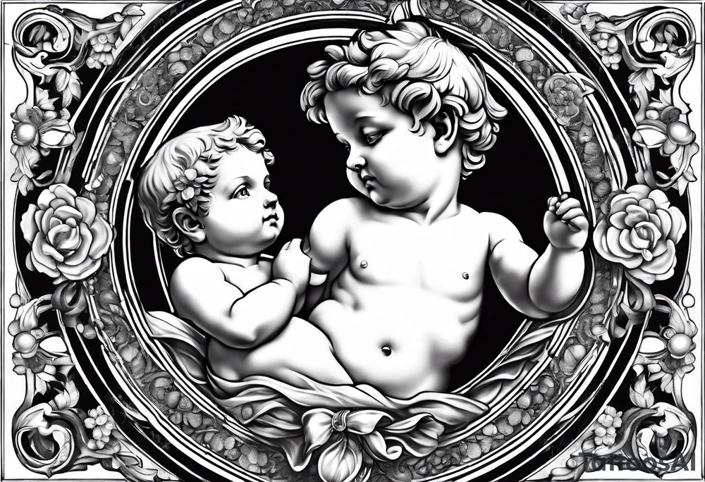 one putti holding the globus with by Michelangelo tattoo idea