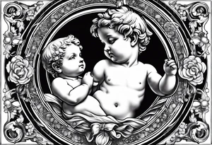 one putti holding the globus with by Michelangelo tattoo idea