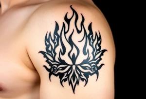 flame in a blooming roots circle tattoo idea