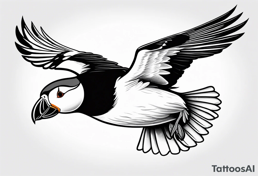 a flying puffin without background - masculine art style tattoo idea