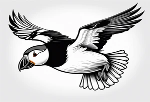 a flying puffin without background - masculine art style tattoo idea
