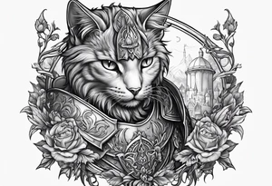 knight feeding cat tattoo idea