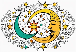 mexican sun stars and moon. Mirrored with swirls and dots and stars tattoo idea