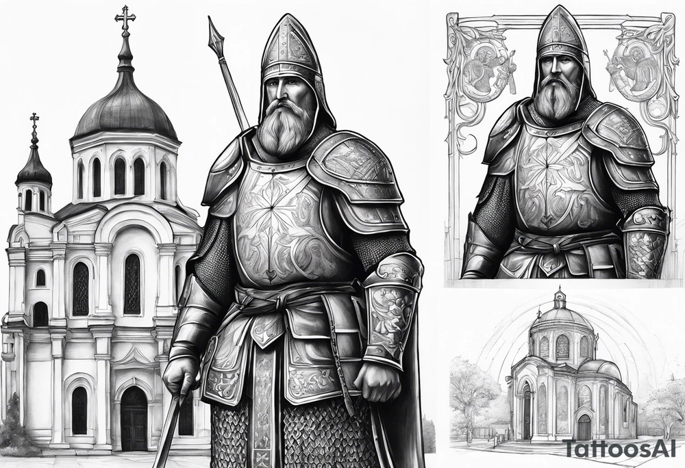 I want a standing serbian knight on my upper arm. In the background I‘d like to have the church of saint sava from belgrade. tattoo idea