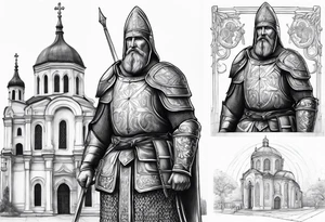 I want a standing serbian knight on my upper arm. In the background I‘d like to have the church of saint sava from belgrade. tattoo idea