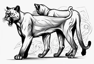 Two black pumas walking past each other and looking at each other tattoo idea