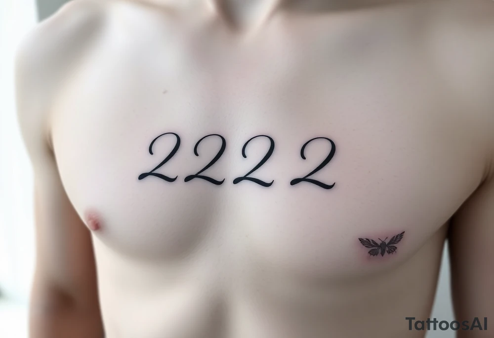 224 tattoo on ribcage under chest left side an elegant handwritten calligraphy style. The digits are slightly italicized with a smooth flowing script. The lines are clean, refined, and slightly bold at the base, giving a subtle brush-pen effect. tattoo idea