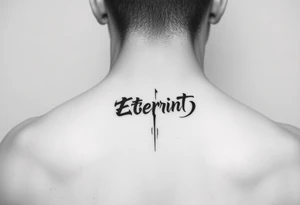 Eternity in
 font Japanese style going down on neck tattoo idea