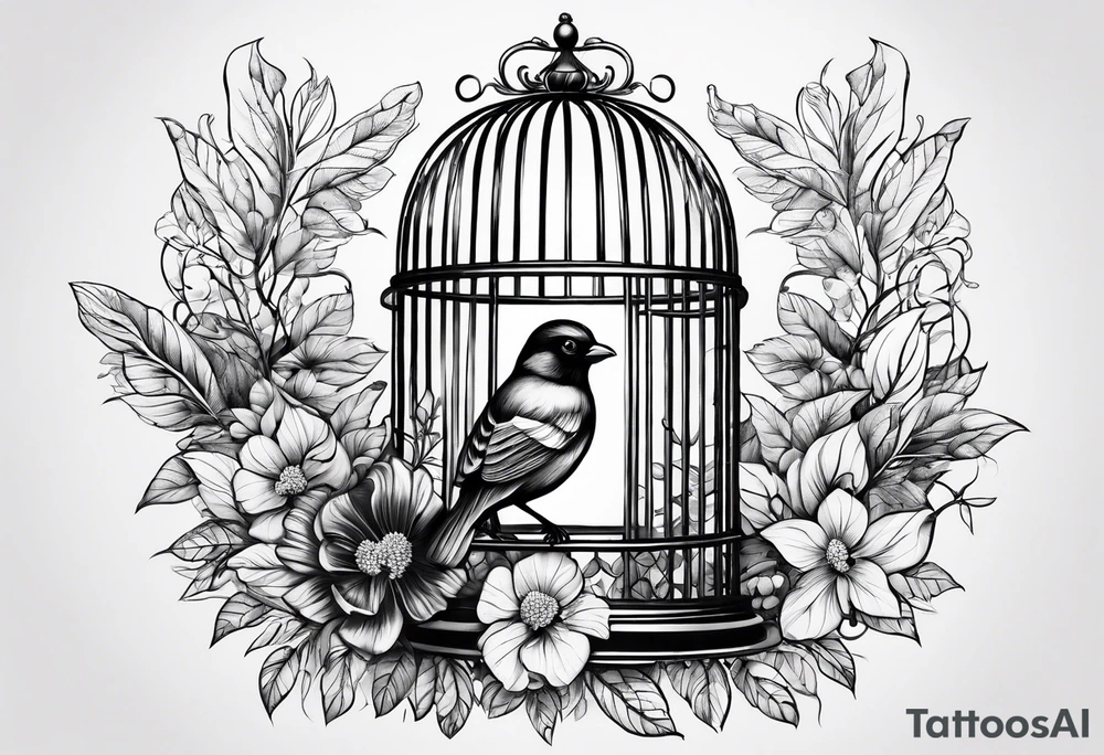 bird cage with foliage on top tattoo idea