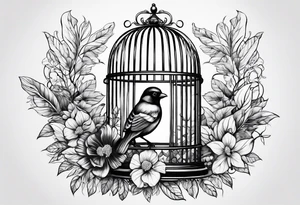 bird cage with foliage on top tattoo idea