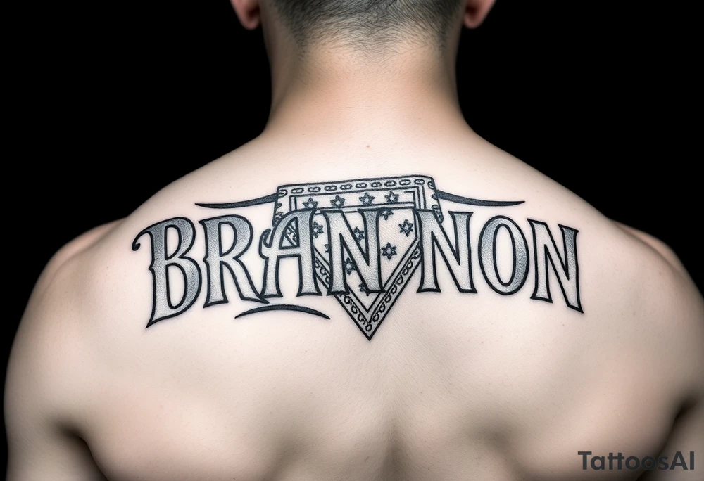 Chicano Lettering Spelling Brannon with the bandana design filling the letters tattoo idea