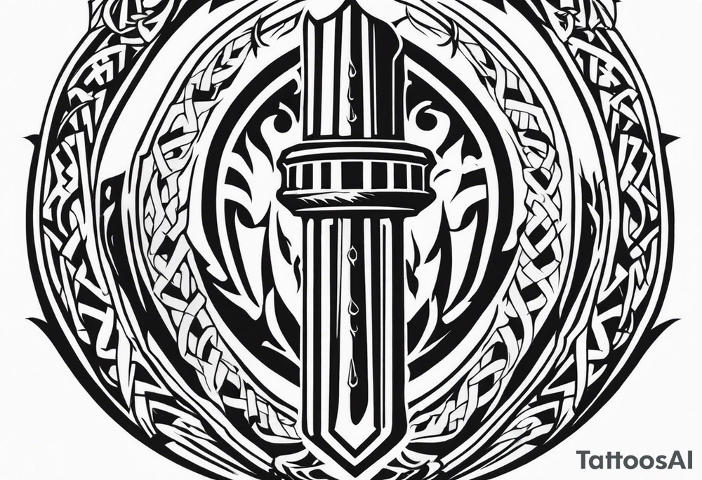 Valhalla round shield fire sword tattoo idea
