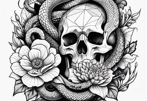 Snakes, skulls, and flowers tattoo idea
