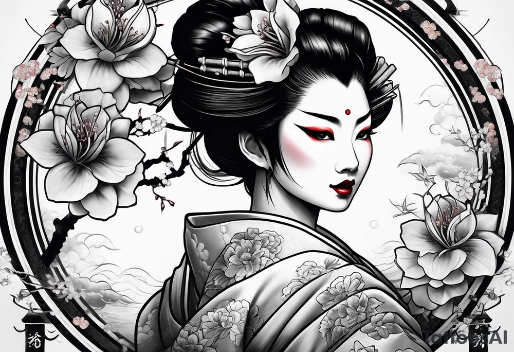 geisha pulling off hannya mask tattoo idea