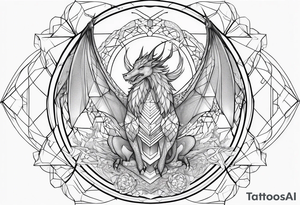 angel, dragon, geometric lines, figures, constellation cancer tattoo idea
