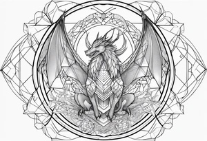 angel, dragon, geometric lines, figures, constellation cancer tattoo idea