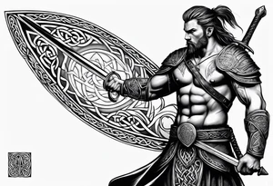 Celtic warrior facing left with sword drawn full body tattoo idea