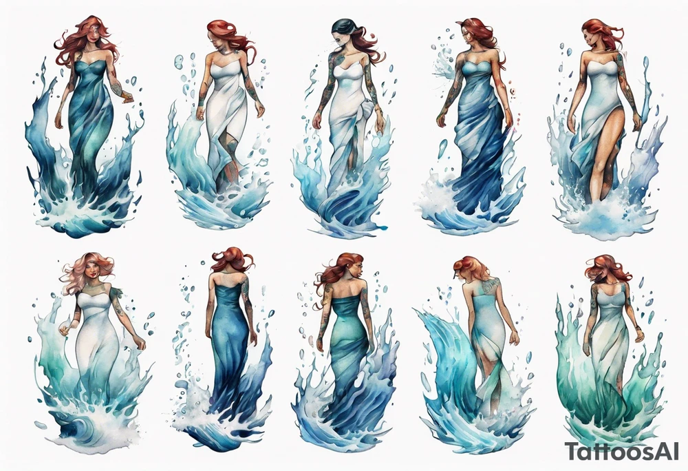 a glass woman standing in crashing waves tattoo idea
