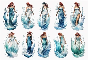 a glass woman standing in crashing waves tattoo idea